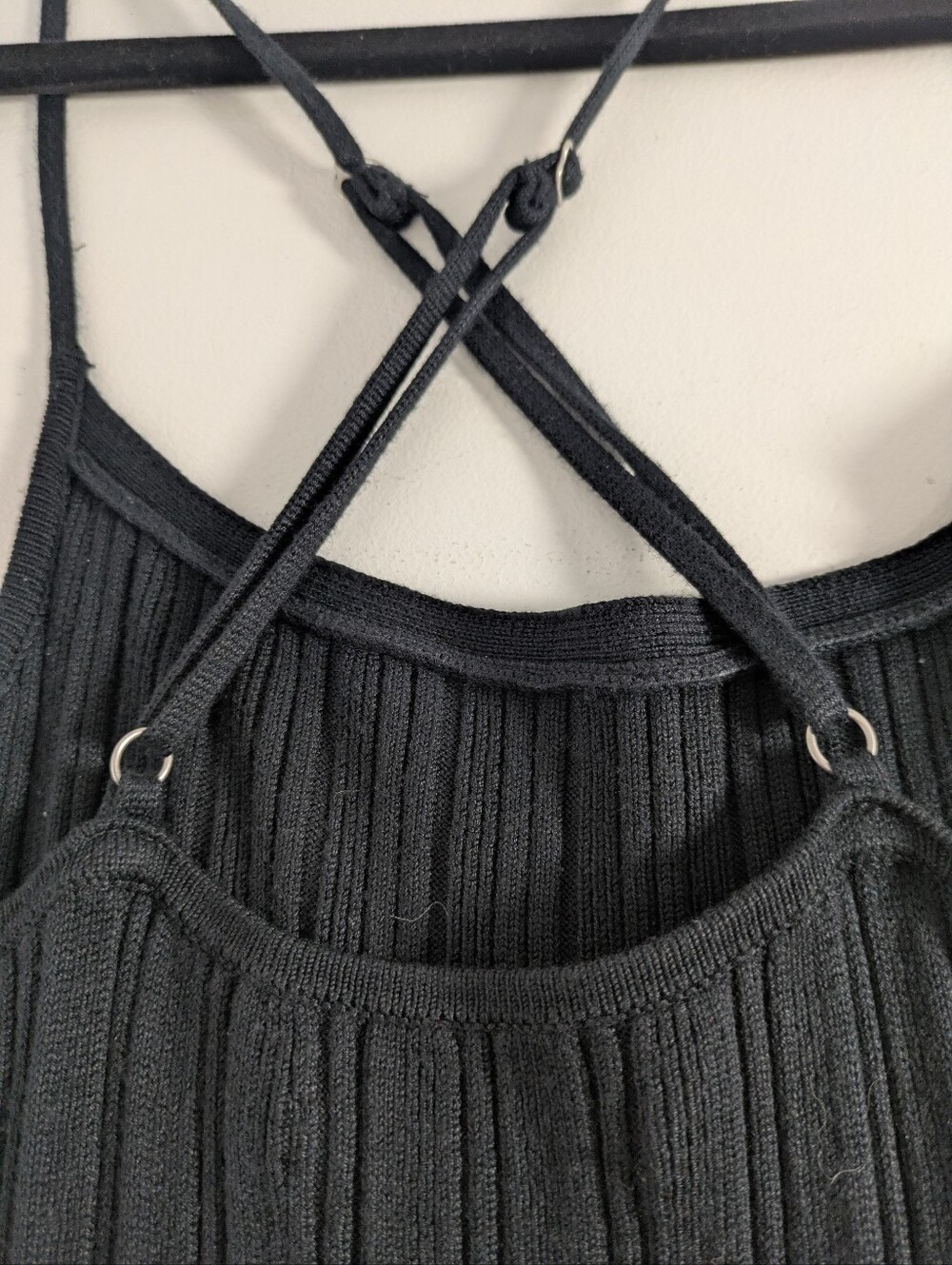 Abercrombie & Fitch Ribbed Mini Dress Size Small Black Cross Back Straps EUC - Picture 6 of 10